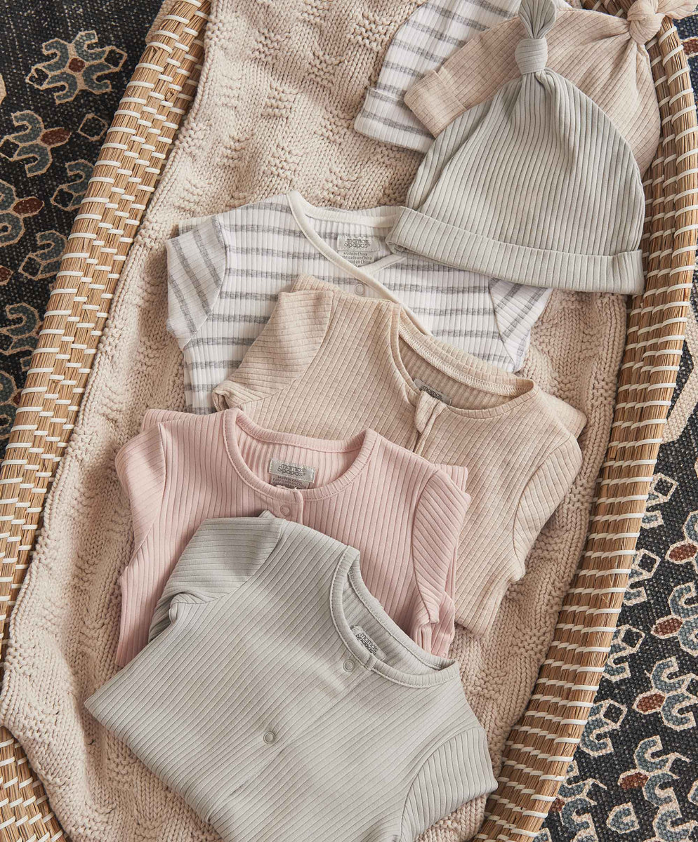 Organic Cotton Ribbed Bodysuit - Oatmeal