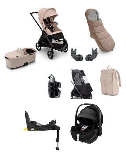 Bugaboo Dragonfly Ultimate 9 Piece Bundle with Maxi-Cosi Pebble 360 Pro² Car Seat & Base - Taupe