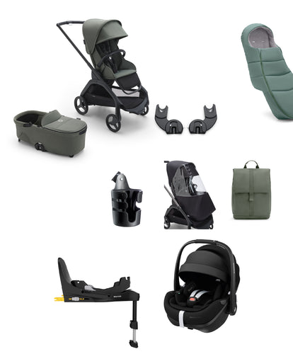 Bugaboo Dragonfly Ultimate 9 Piece Bundle with Maxi-Cosi Pebble 360 Pro² Car Seat & Base - Forest Green