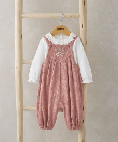 Crinkle Dungarees & Bodysuit Outfit Set - Pink