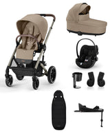 Cybex Balios Bundle with Cybex Cloud G i-Size Rotating Baby Car Seat & Rotating Base (7 Pieces) – Almond Beige