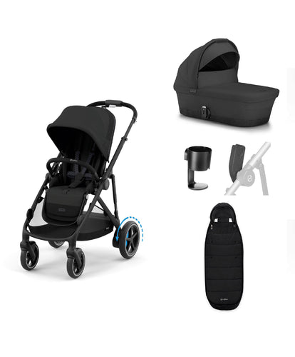 Cybex e-Gazelle S Electric Single to Double Pushchair Bundle (5 Pieces) – Black