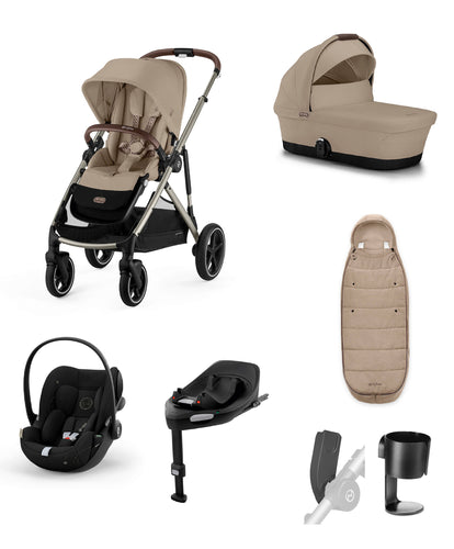 Cybex Gazelle S Pushchair Bundle with Cloud G i-Size Car Seat & Base (7 Pieces) - Almond Beige