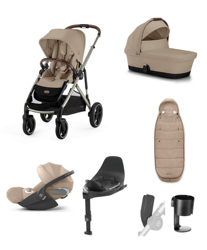 Cybex Gazelle S Pushchair Bundle with Cloud T i-Size Baby Car Seat & Base (7 Pieces) - Almond Beige