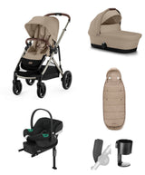 Cybex Gazelle S Pushchair Bundle with Cybex Aton B2 i-Size Infant Car Seat & Base (7 Pieces) - Almond Beige