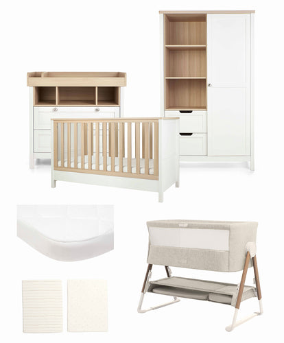 Harwell Nursery Bundle with Lua Bedside Crib (6 Piece) – White