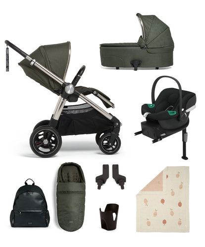 Ocarro Pushchair Essential Bundle with Carrycot & Cybex Aton B2 i-Size Infant Car Seat & Base (8 Pieces) Hunter Green
