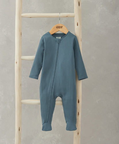 Organic Cotton Ribbed Sleepsuit - Petrol Blue