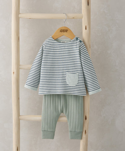 Stripe Top & Leggings Outfit Set - Blue
