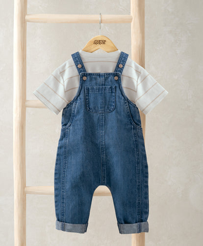 Striped T-Shirt & Denim Dungaree Set