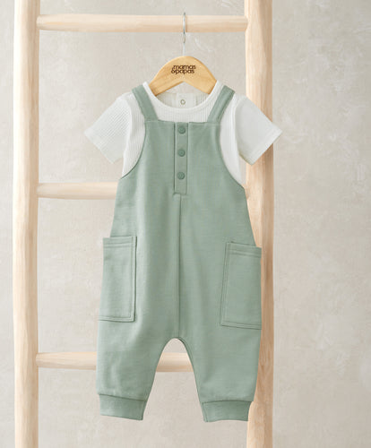 Jersey Ribbed Bodysuit & Dungaree Set