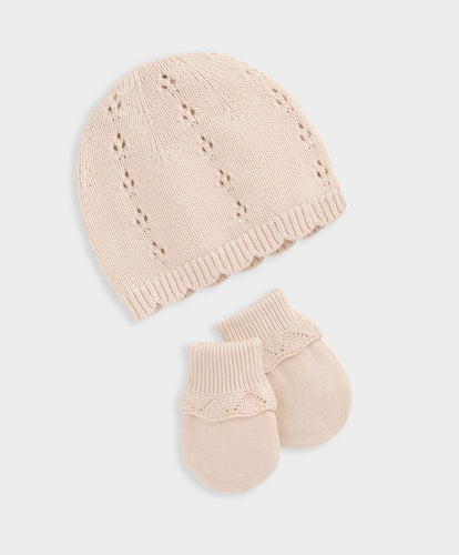 Knitted Hat & Mitts - Pink