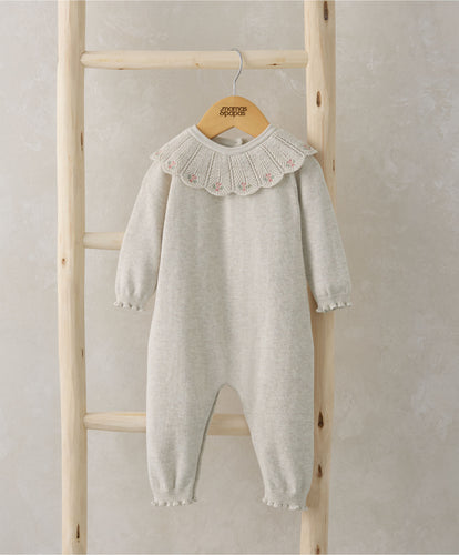 Knitted Scallop Collar Romper - Oatmeal