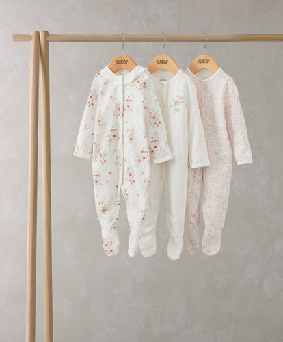 Watercolour Flowers Sleepsuits (Set of 3) - Pink