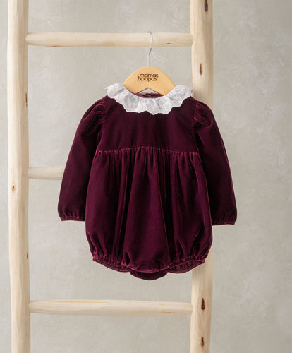 Velour Collar Romper - Berry