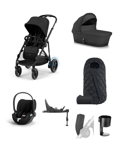 Cybex eGazelle Pushchair Bundle with Cybex Cloud T Car Seat & Base (7 Pieces) - Moon Black