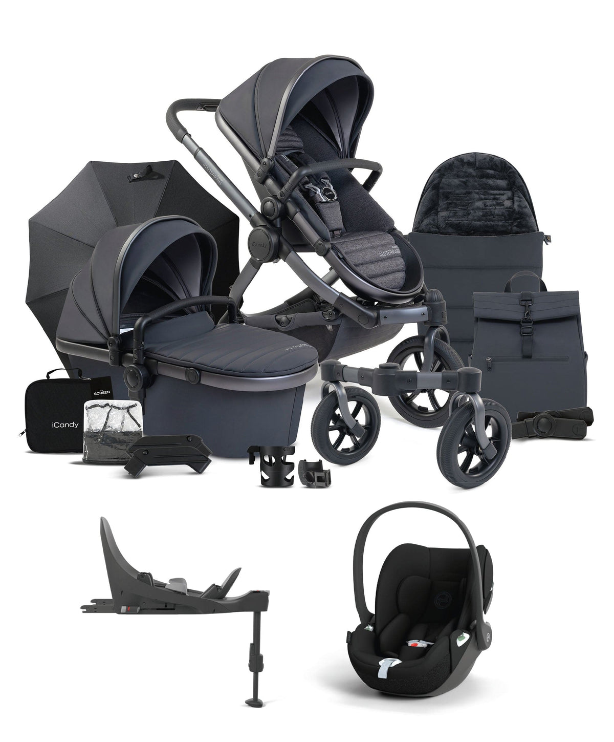 iCandy Peach 7 All Terrain Pushchair Bundle with Cloud T Car Seat Ba Mamas Papas IE