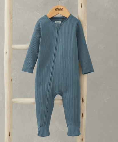 Mamas & Papas All-in-Ones & Bodysuits Organic Cotton Ribbed Sleepsuit - Petrol Blue