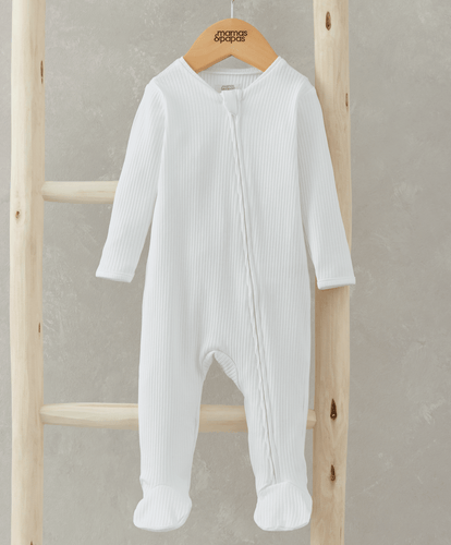 Mamas & Papas All-in-Ones & Bodysuits Organic Cotton Ribbed Sleepsuit - White