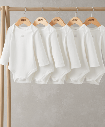 Mamas & Papas All-in-Ones & Bodysuits Organic Longsleeved Bodysuits (5 Pack) -  White