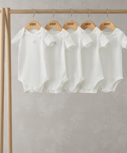 Mamas & Papas All-in-Ones & Bodysuits Organic Shortsleeved Bodysuits (5 Pack) - White