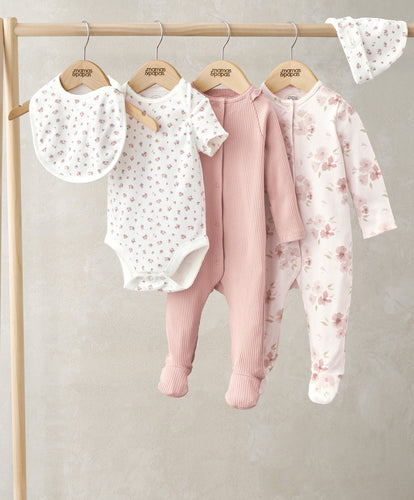 Mamas & Papas All-in-Ones & Bodysuits Watercolour Floral Set (5 Piece) - Ditsy Rose Print