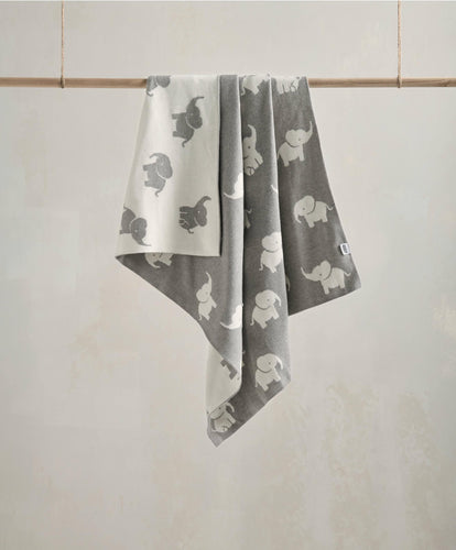 Mamas & Papas Blankets Knitted Blanket - Welcome to the World Elephant - Grey