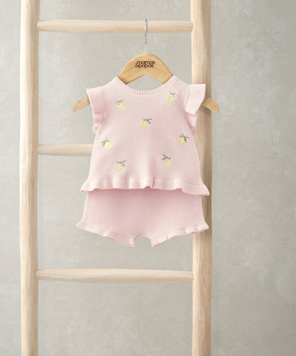 Mamas & Papas Outfits & Sets Embroidered Knit Top & Shorts Set (2 Pieces) - Pink