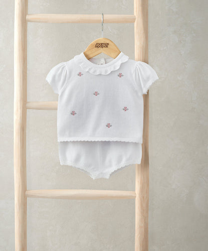 Mamas & Papas Outfits & Sets Embroidered Knit Top & Shorts Set (2 Pieces) - White