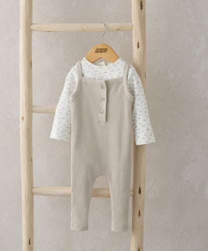 Mamas & Papas Outfits & Sets Ribbed Dungarees & Bodysuit Outfit Set - Oatmeal