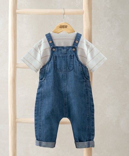 Mamas & Papas Outfits & Sets Striped T-Shirt & Denim Dungaree Set