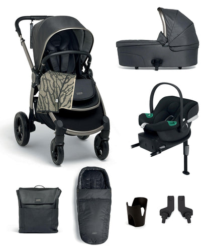 Ocarro Pushchair Complete Bundle with Cybex Aton Car Seat & Base (8 Pieces) - Graphite