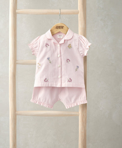 Mamas & Papas Pyjamas & Nightwear Frill Cuff Top & Shorts Set (2 Pieces) - Pink Stripe