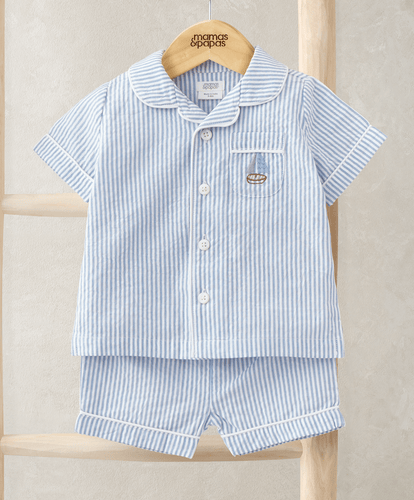 Mamas & Papas Pyjamas & Nightwear Top & Shorts Set (2 Pieces) - Blue Stripe