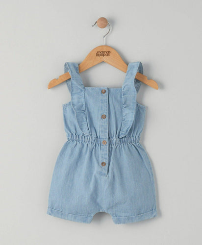 Mamas & Papas Rompers Blue Frilled Chambray Playsuit