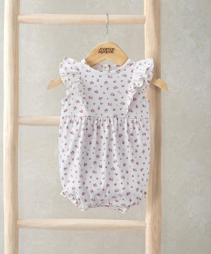 Mamas & Papas Rompers Frill Sleeve Shortie Romper - Ditsy Rose Print