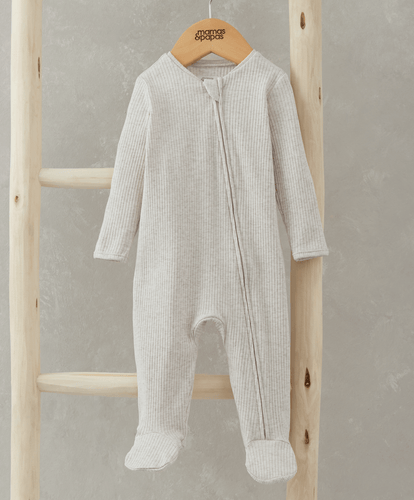 Mamas & Papas Sleepsuits Organic Cotton Ribbed Sleepsuit - Oatmeal