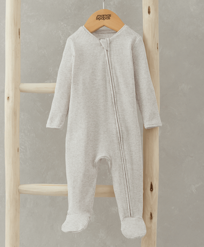 Mamas & Papas Sleepsuits Organic Cotton Ribbed Sleepsuit - Oatmeal