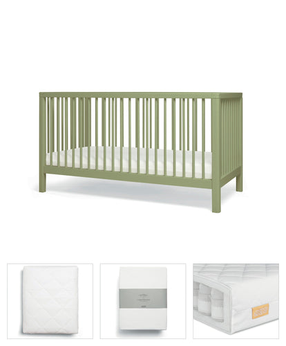 Mamas & Papas Solo Cotbed 4 Piece Starter Bundle - Moss Green