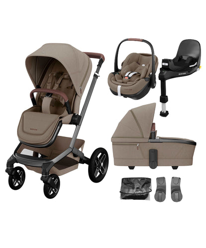 Maxi Cosi Pushchairs Maxi Cosi Fame Pushchair Bundle with Pebble 360 Pro² Car Seat (4 Pieces) - Truffle with Black Wheels