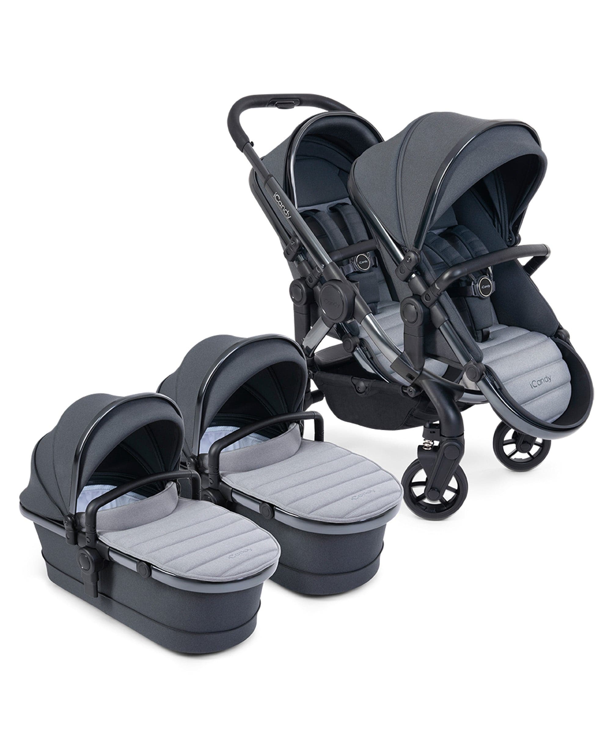 Double pram outlet for twins